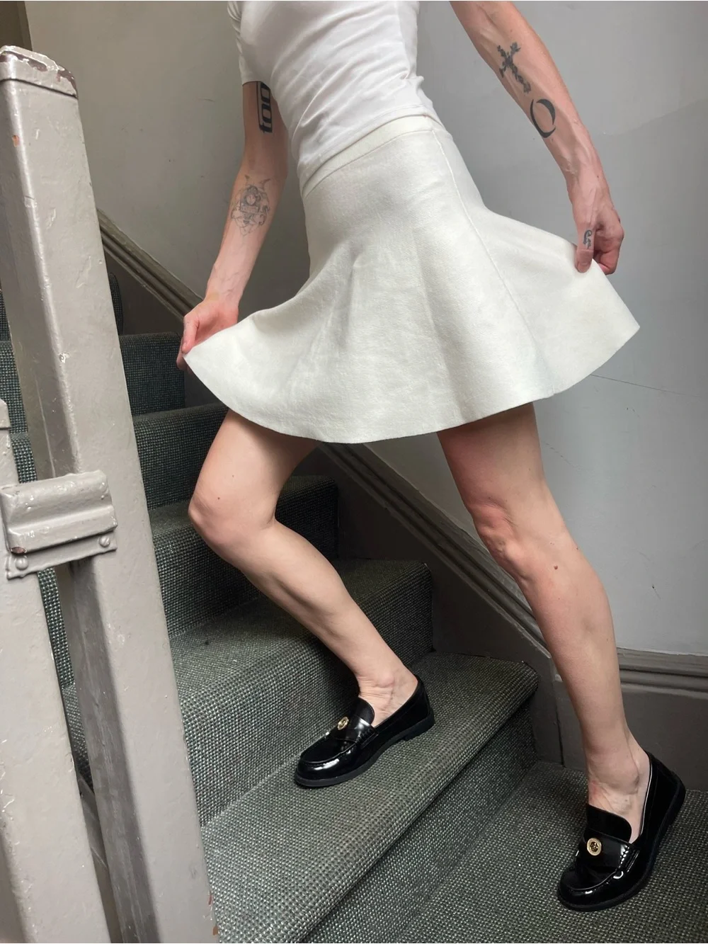 New. H&M Cream Flared Knit Mini Skirt